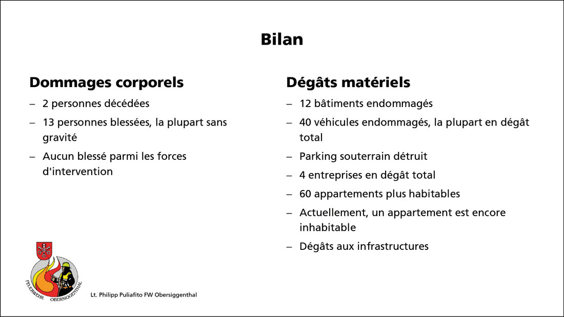 Bilan des dégâts causés par l’événement de Nussbaumen