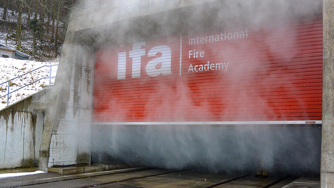 Smoke escaping from the portal at the training tunnel in Balsthal White theatrical smoke rises from the training tunnel in Balsthal