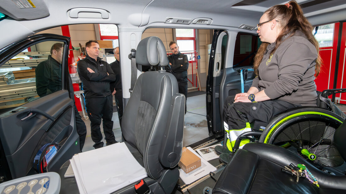 Firefighter Michaela Vogler in her converted vehicle for wheelchair users